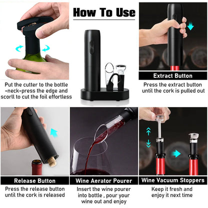 Electric Wine Bottle Opener Automatic Red Wine Corkscrew Rechargeable Wine Opener with Charging Base Wine Tools Kitchen Products